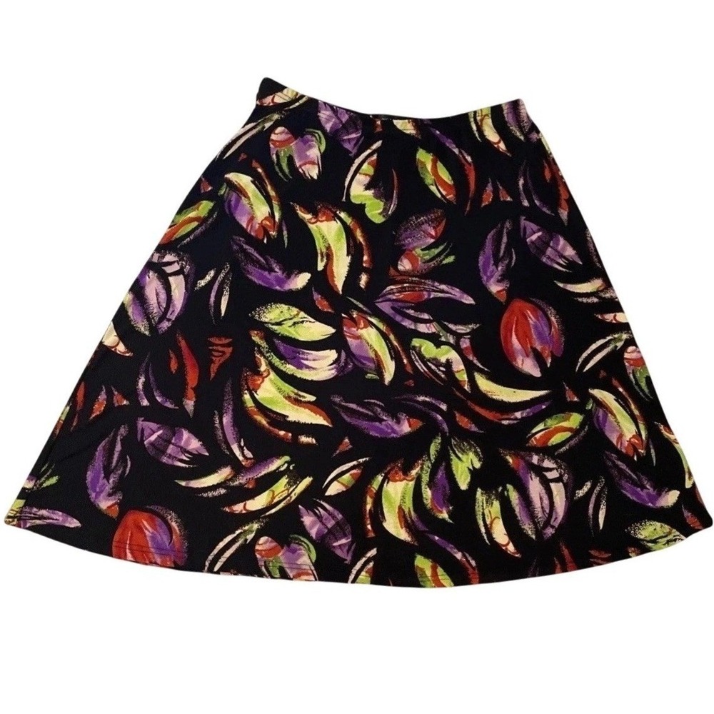 Made in‎ Heaven A-Line Skirt Womens XL Black Abstract Floral Leaf Print Stretch